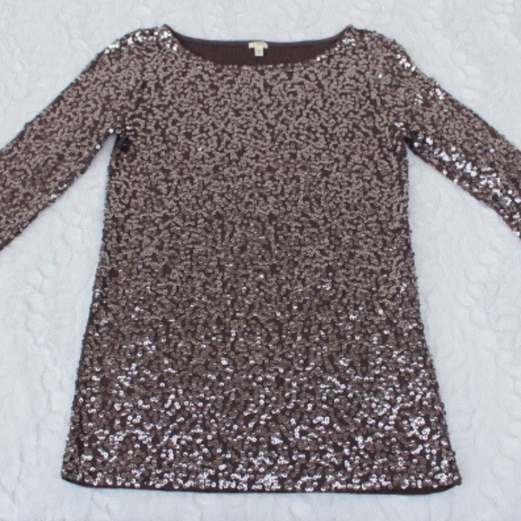 J CREW GRAY SEQUIN HALF SLEEVE TOP BOAT NECK TEE - Picture 3 of 7